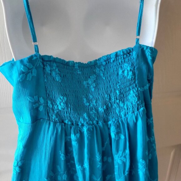 Betsey Johnson XL Blue Floral Chiffon Flowy Fairy Mini Babydoll Peplum Dress - Picture 6 of 11